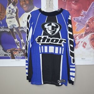 Vintage Thor Blue and White Graphic Motorcross Shirt